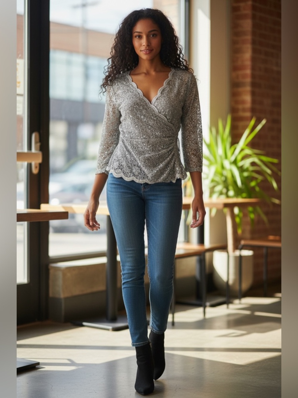 MSK Silver Lace Wrap Blouse